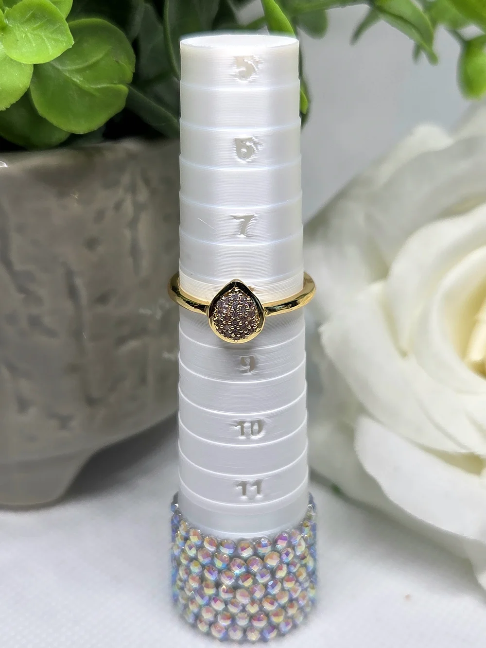 Gold Teardrop Pave Ring with Champagne Stones - Women Jewelry